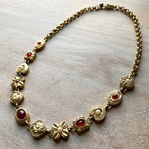 Vintage Gold & Jewel Necklace (Adjustable Chain)